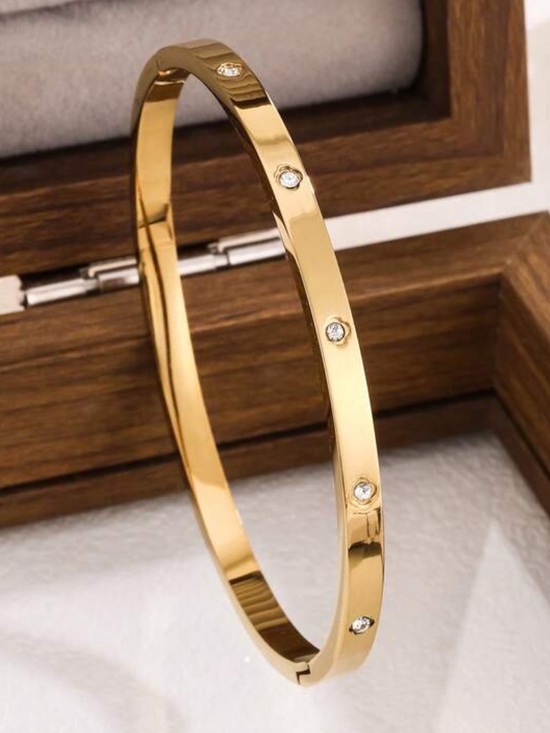 Jewelry - Gold Crystal Accent Women's Bangle Bracelet thin bracelet love stud stack 1pc